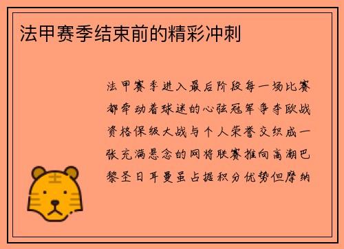 法甲赛季结束前的精彩冲刺