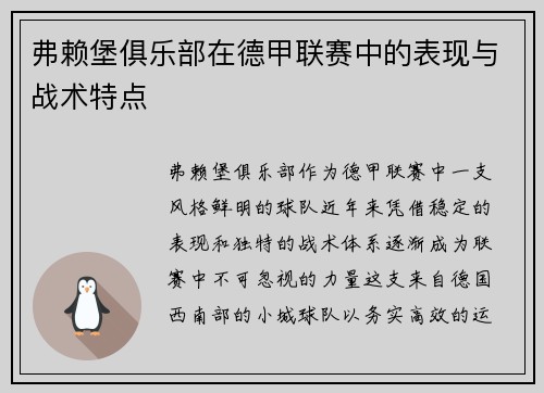 弗赖堡俱乐部在德甲联赛中的表现与战术特点